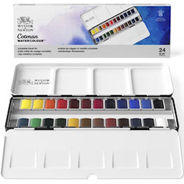 Akvarellfarge Cotman Sketchers Metal Box 24 halvkopper Winsor & Newton