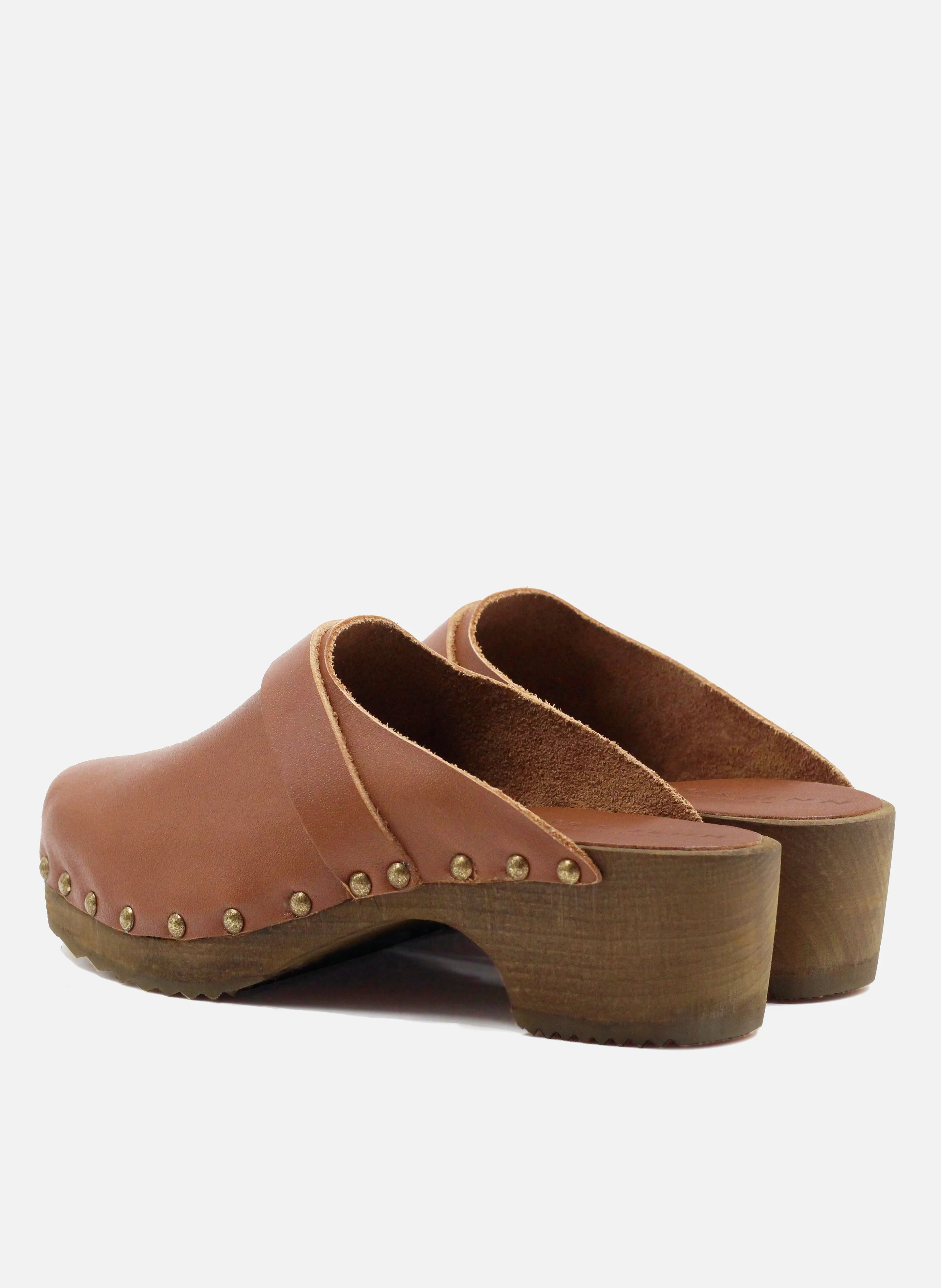 Sabots bois cuir lisse | Marron