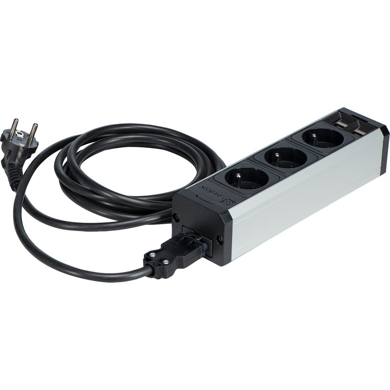 Multiprise nourrice Versatek 3 prises secteur avec 2 connections RJ45 - câble secteur 3 m - multiprise de départ- pour espace bureau professionnel