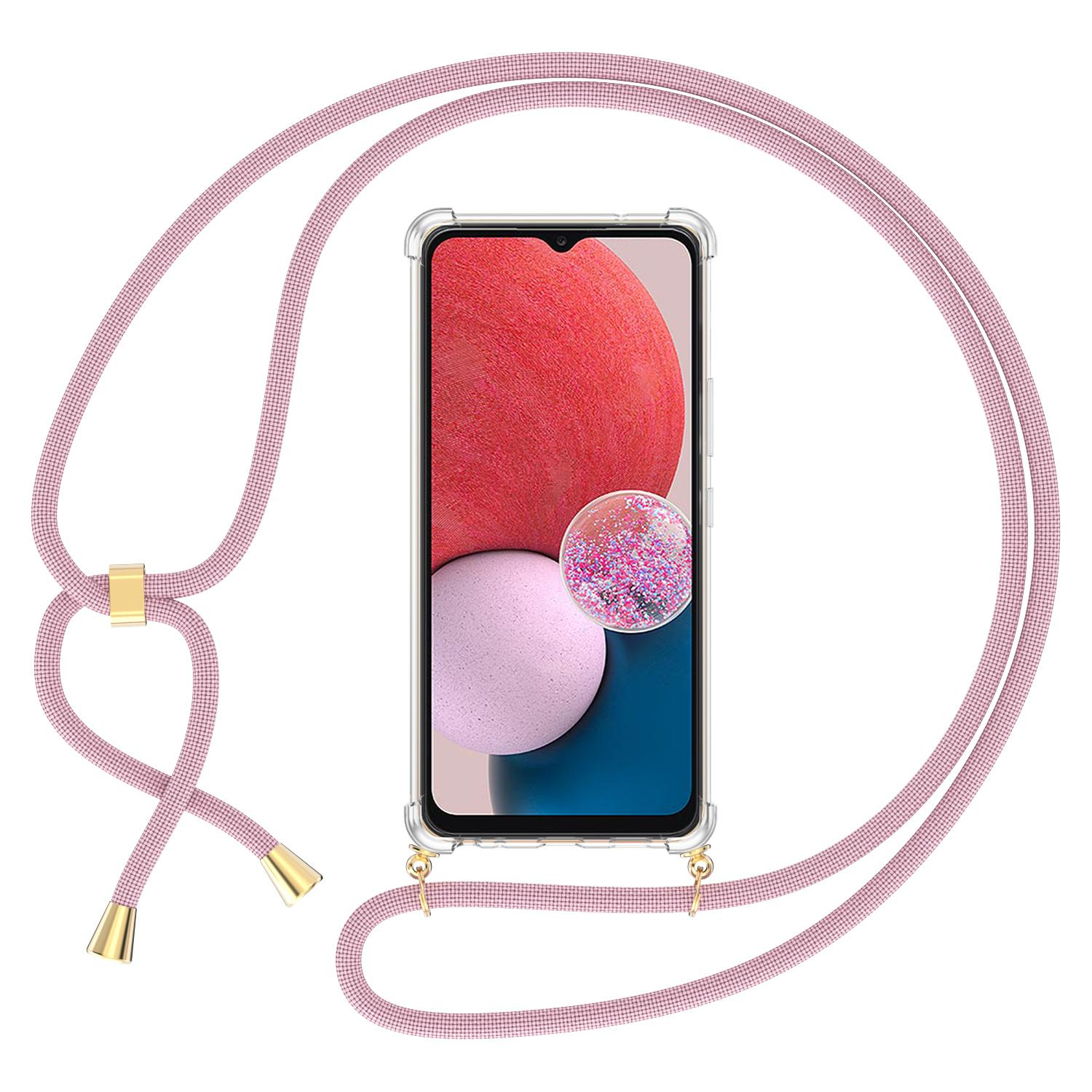 Samsung Galaxy A13 Necklace Gummi Hülle Air Cushion Fallschutz   Handykette (150cm) - Roségold / Gold