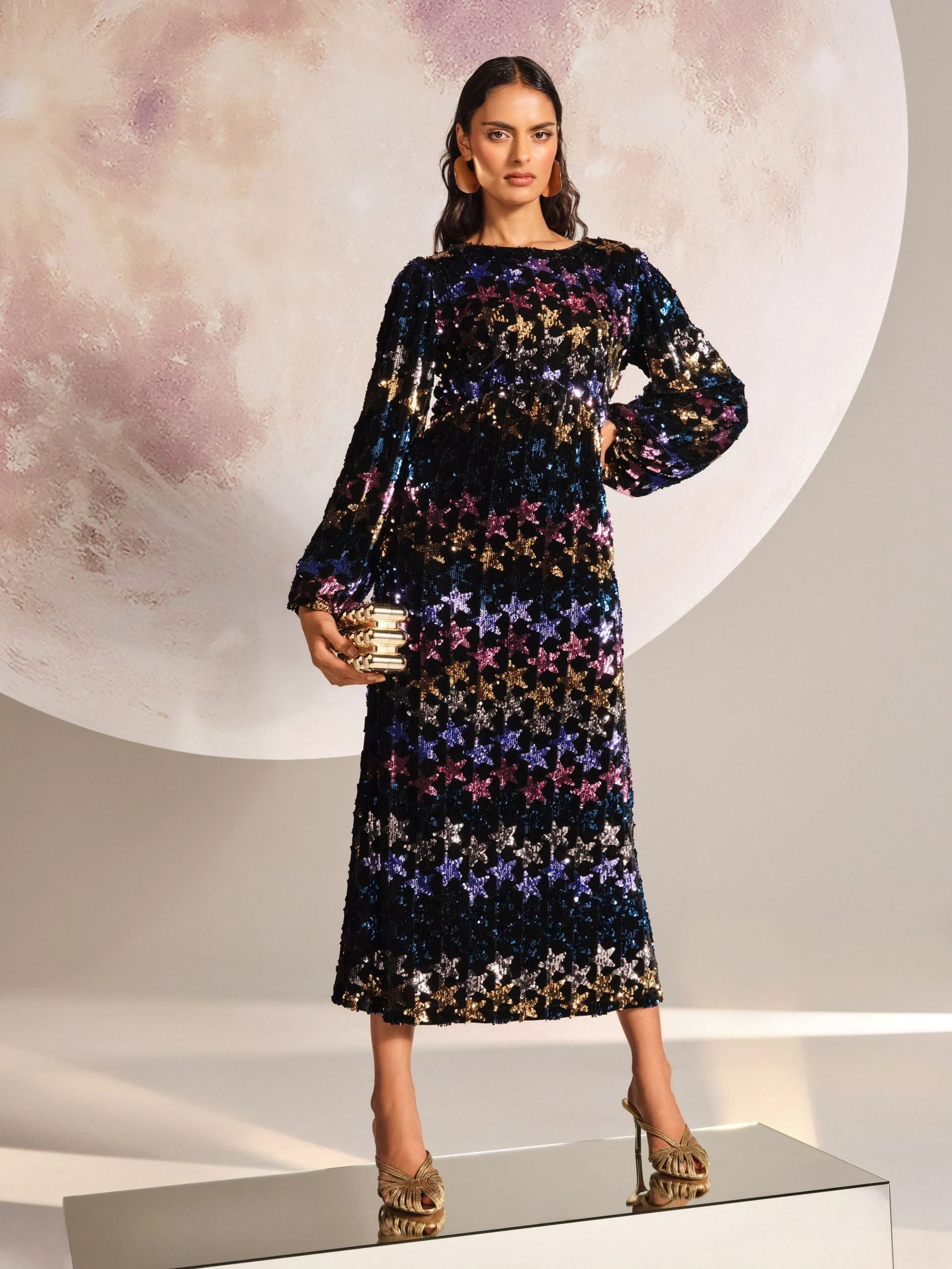 Love & Roses - Fluwelen midi-jurk met lovertjes