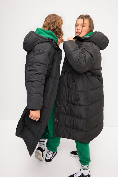 Steppmantel, oversized, Kapuze, Langarm, Color-Futter, Unisex