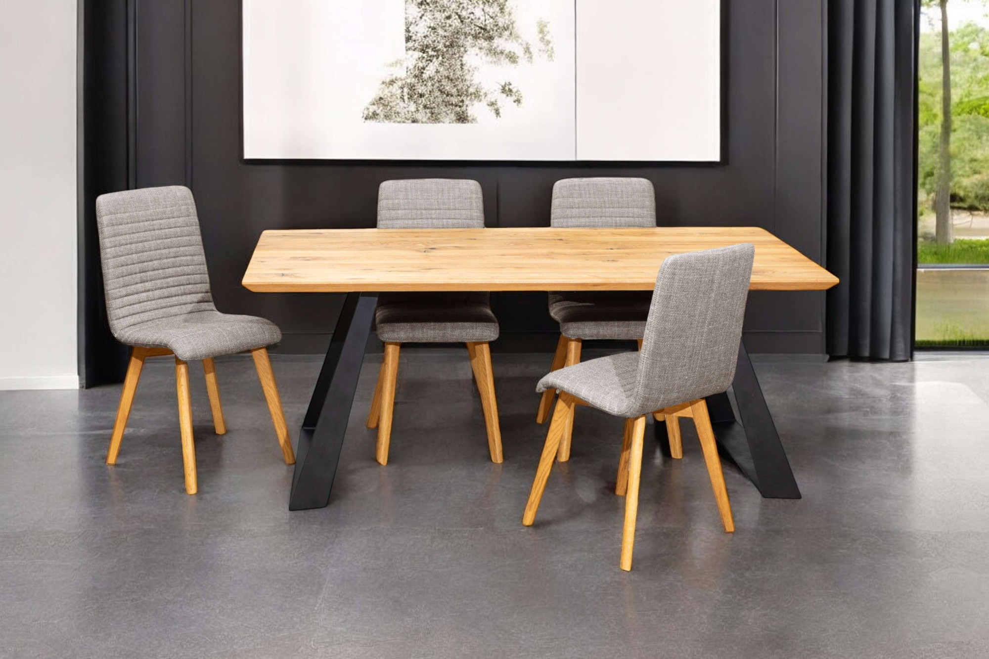 Home affaire Essgruppe »Arosa Sitzgruppe für Küchen, Esstisch mit 4 Polsterstühlen, 5-tlg« Set, 5-tlg, 5 Stk. tlg. Stuhlbeine in Eiche Natur oder Buche Schwarz, Tisch 180 cm, U-Gestell
