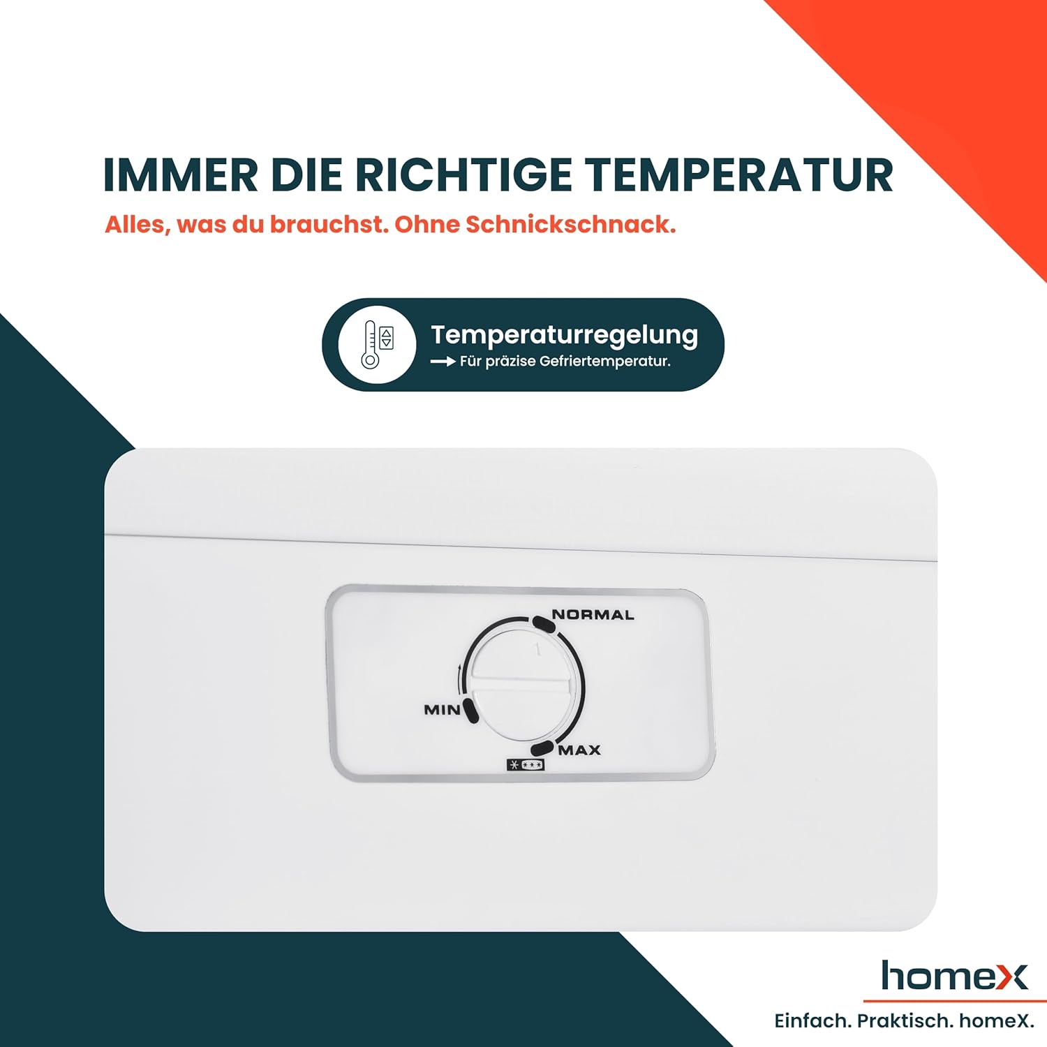 homeX Gefrierschrank, Tiefkühlschrank groß - 168L Nutzinhalt, 4-Sterne Gefrieren, XXL Freezer, Gefrierschränke freistehend, Temperaturregelung, wechselbarer Türanschlag, leise 40 dB, Gefriergerät weiß