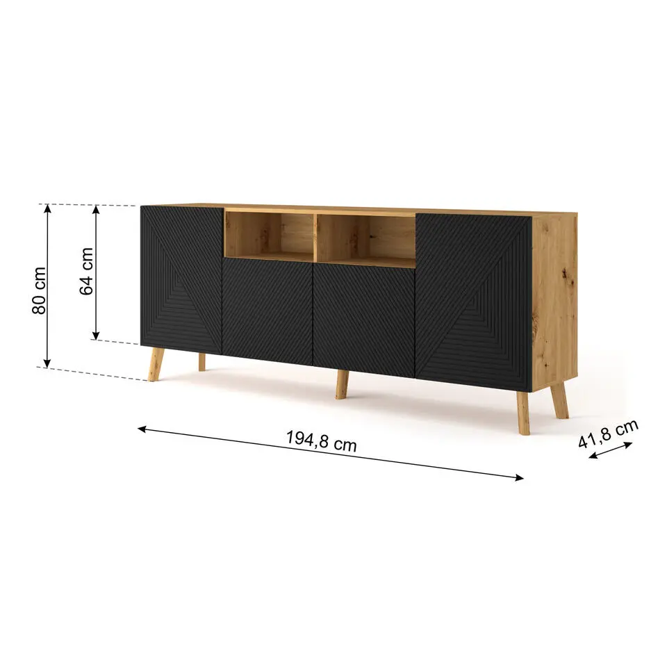 LUXI dressoir 4D 195 cm artisan eiken / zwart mat