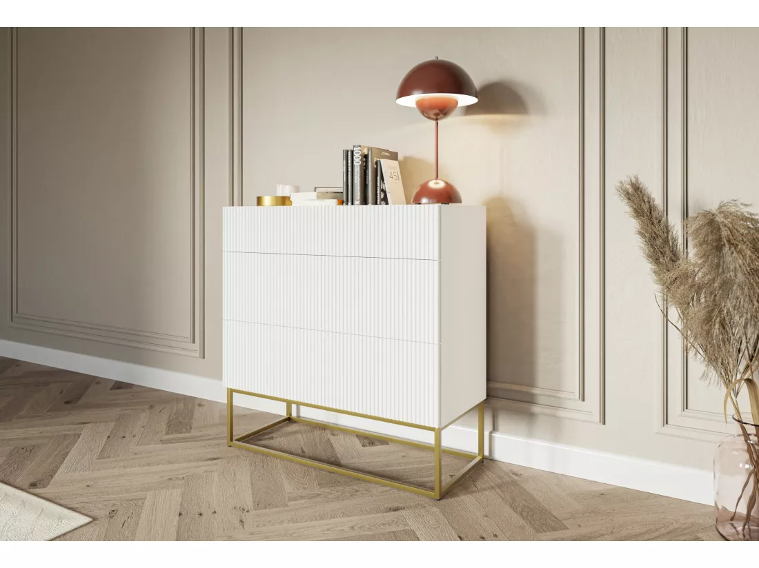 Commode avec tiroirs - 90 cm - blanc - VELDIO