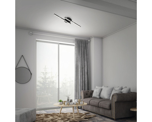 LED plafondlamp 2x6W 2x600 lm 3000K 14x60 cm Rey zwart + glitter effect