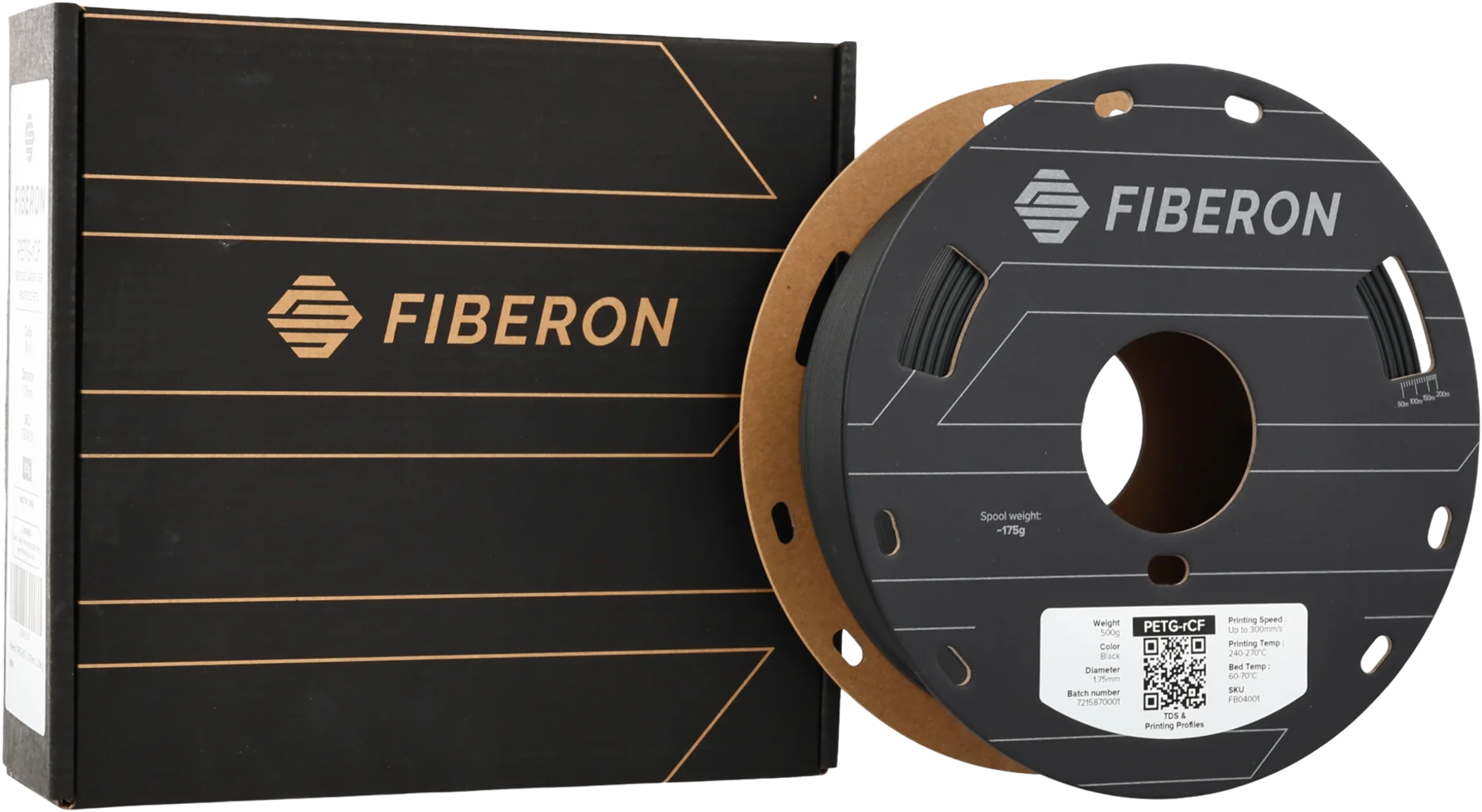 Polymaker  Fiberon™ PETG-rCF08 Black, 1,75 mm / 500 g    PETG Material mit recycelten Kohlenstofffasern in Schwarz