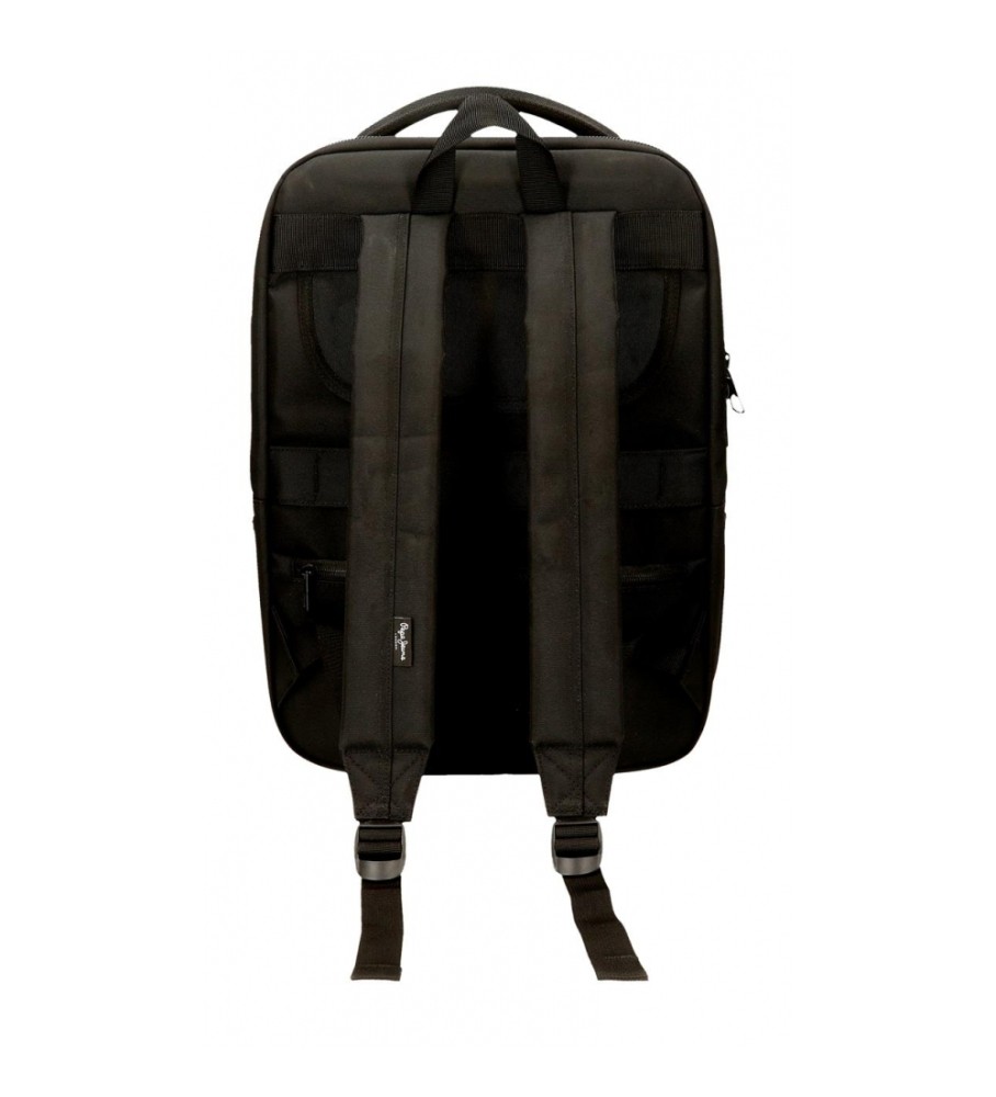 Mochila Pepe Jeans Leighton, adaptável com dois compartimentos, preta.