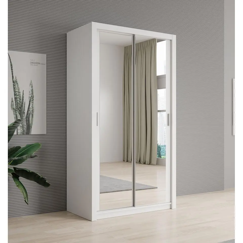 Meubella - Kledingkast Blake - Wit - 120 cm - Met spiegel