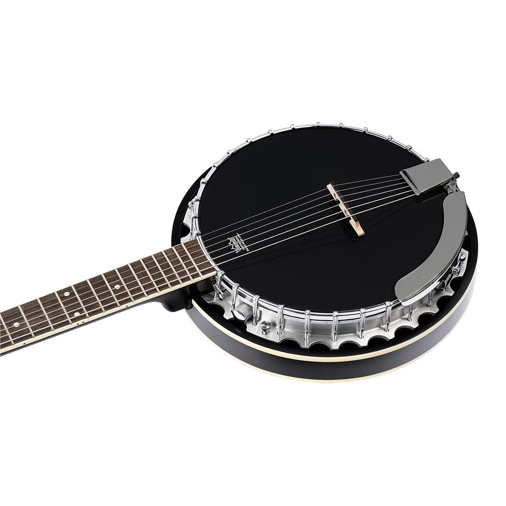 Ortega OBJ350/6-SBK Raven Series Satin Black 6-snarige banjo met gigbag