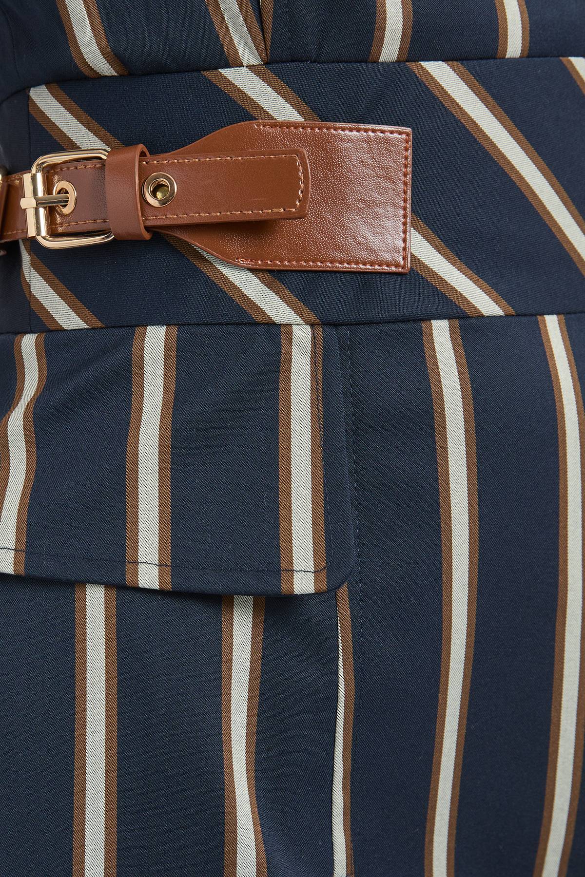 KarenMillen Robe Crayon Midi À Rayures Avec Patte Latérale