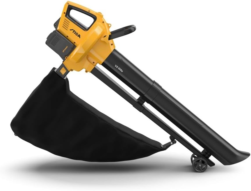 STIGA VS 100e Kit Schnurloser Staubsauger-Häcksler-Gebläse, 2 x 20V Akkus inklusive, 45L Fangsack, 3-in-1 Gerät für Laub und Schutt, Ladegerät inklusive