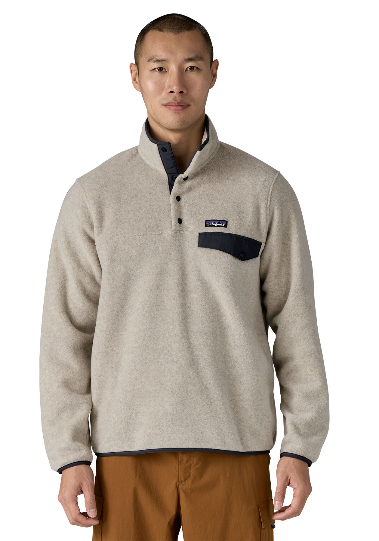 Patagonia Fleece Pullover M's LW Synchilla® Snap-T Oatmeal Heather w/Smolder Blue