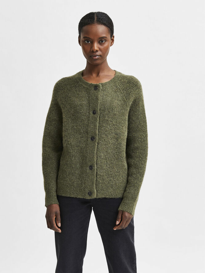Selected Femme SLFLULU LS ALPACA BLEND KNIT SHORT CARDIGAN B Kalamata/melange