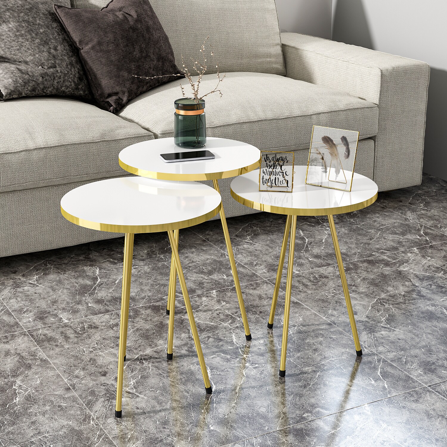 Beistelltisch 3er Set Weiß 21746313