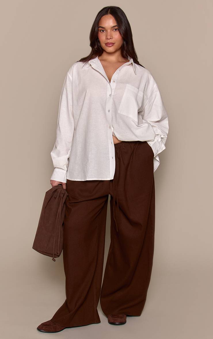 Chocolat Pantalon Taille Basse Ajusté À Cordon En Tissu Brossé Grande Taille
