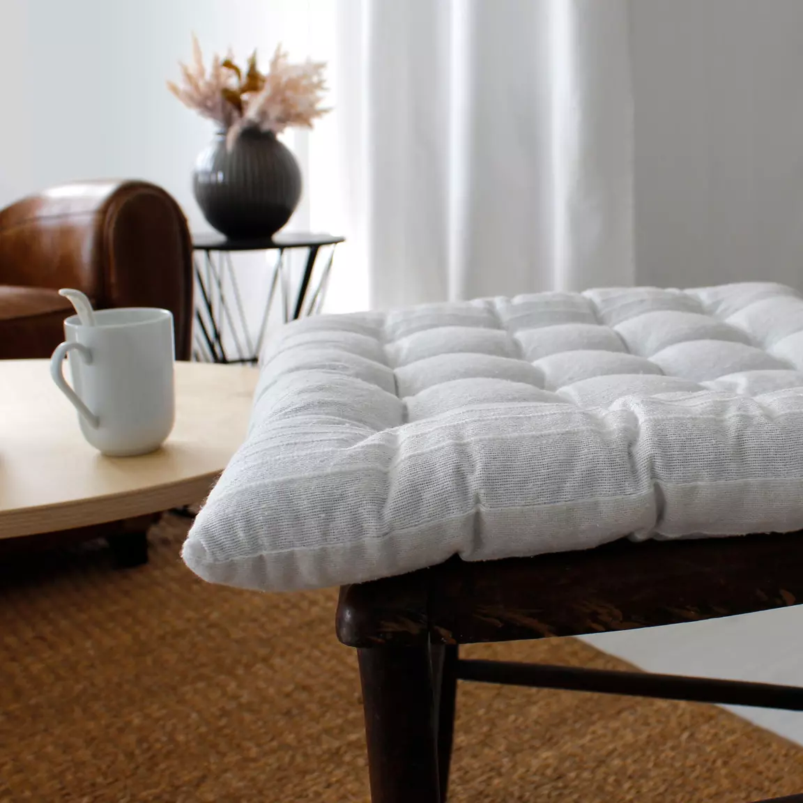 Coussin de chaise carré (38 x 38 cm) Bombay Blanc