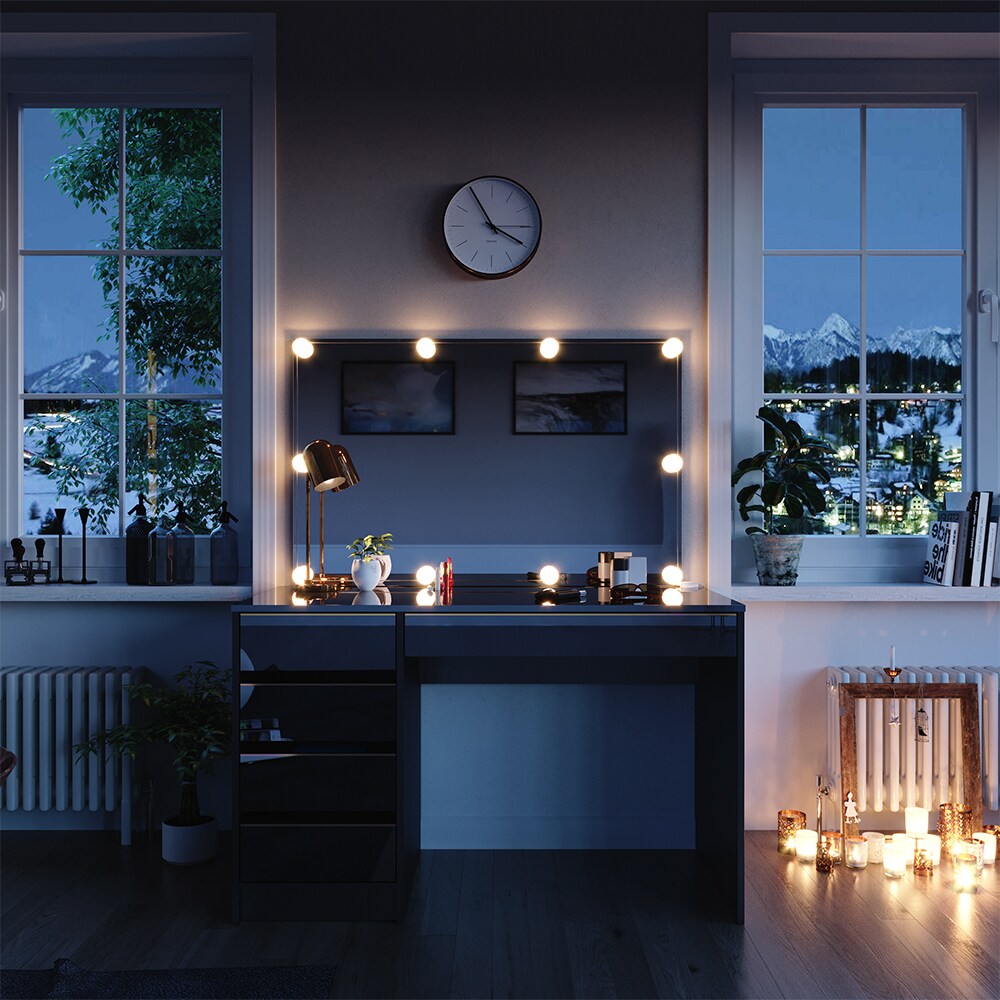Vicco Schminktisch Sherry Schwarz Hochglanz Gold 120 x 75 cm 5 Schubladen Spiegel LED