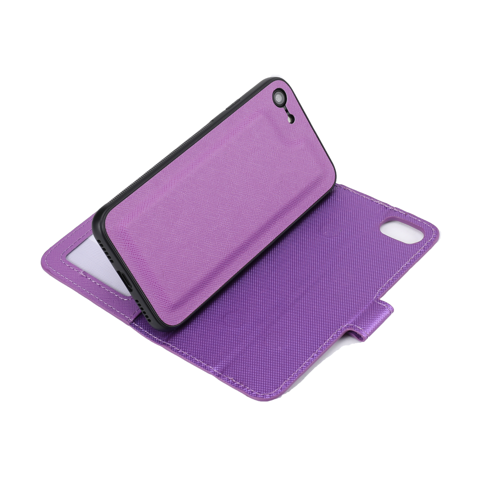 iPhone SE (2022/2020) / 8 / 7 Leder Tasche mit Kartenfächer   Magnetische Schutzhülle - Lila