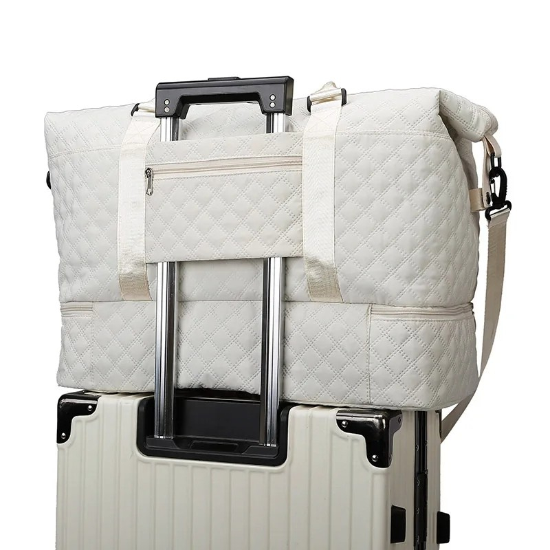 (52x25cm) Stoff Reise Tasche Sporttasche mit Schuhfach   Koffer Lasche - Weiss