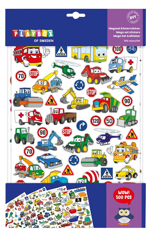 Stickers Mega Set Kjøretøy 500 stk, Playbox