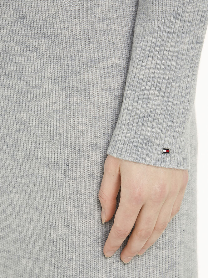 Tommy Hilfiger WOOL CASH ROLL-NK LS LONG DRESS Light grey htr