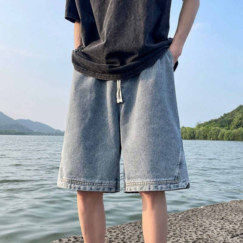 emeisa - Denim short met trekkoord in de taille