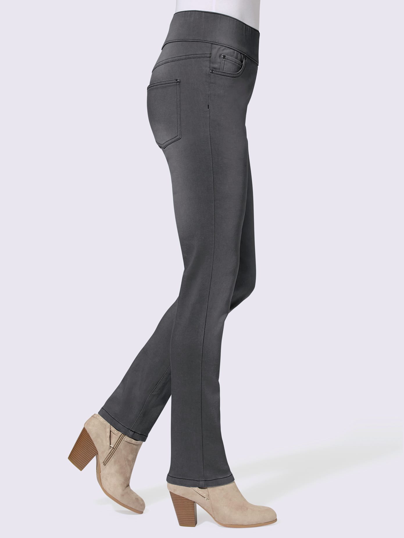 Jean femme 5 poches large ceinture élastique coupe slim