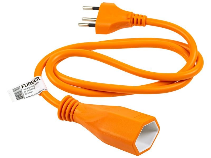 FURBER.power Verlängerungskabel T13-T12 1 m Orange Stromkabel H05VV-F 3G1.00