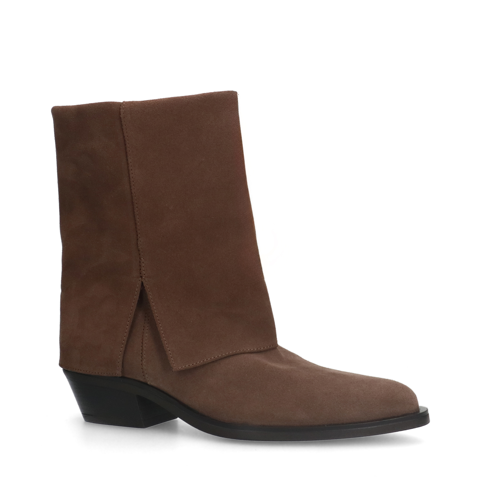 Taupe suède cowboy laarzen met flap