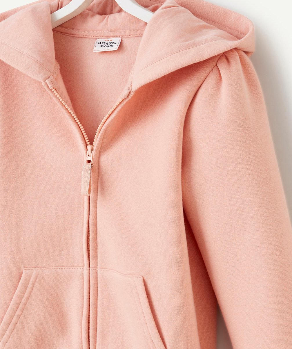 GILET ZIPPÉ À CAPUCHE FILLE EN FIBRES RECYCLÉES ROSE POUDRÉ