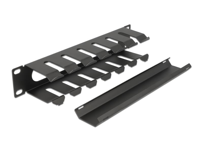 Delock Kabelführungspanel 1HE , Schwarz 10″ Kabelmanagement Rangierpanel mit Öffnung 1 HE schwarz