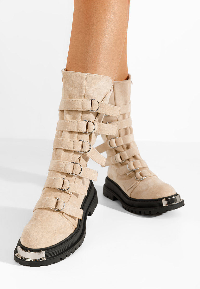 Bottes hautes à lacets beige Lunia