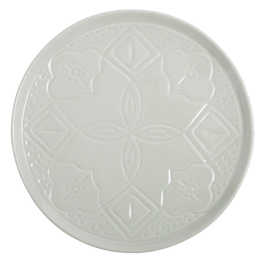 Assiette plate faïence unie verte avec motif relief Ø27xH2cm