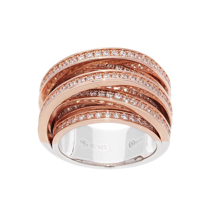 Bague Argent Rose Enlacée Anneaux Serties