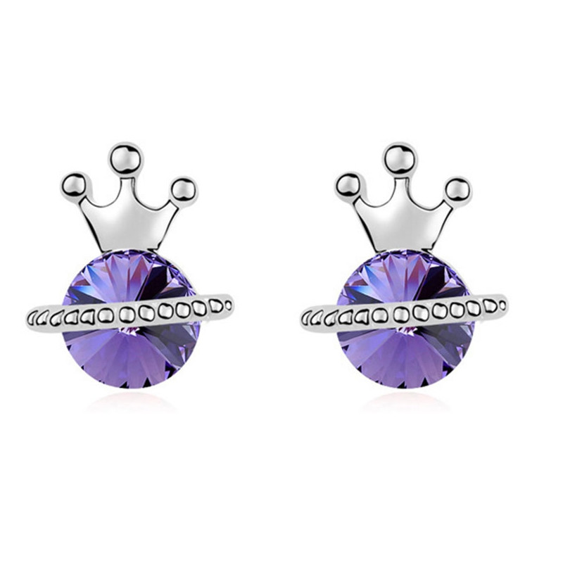 Boucles d'Oreilles Princesse orné de cristaux de Swarovski Violet et Plaqué Or Blanc
