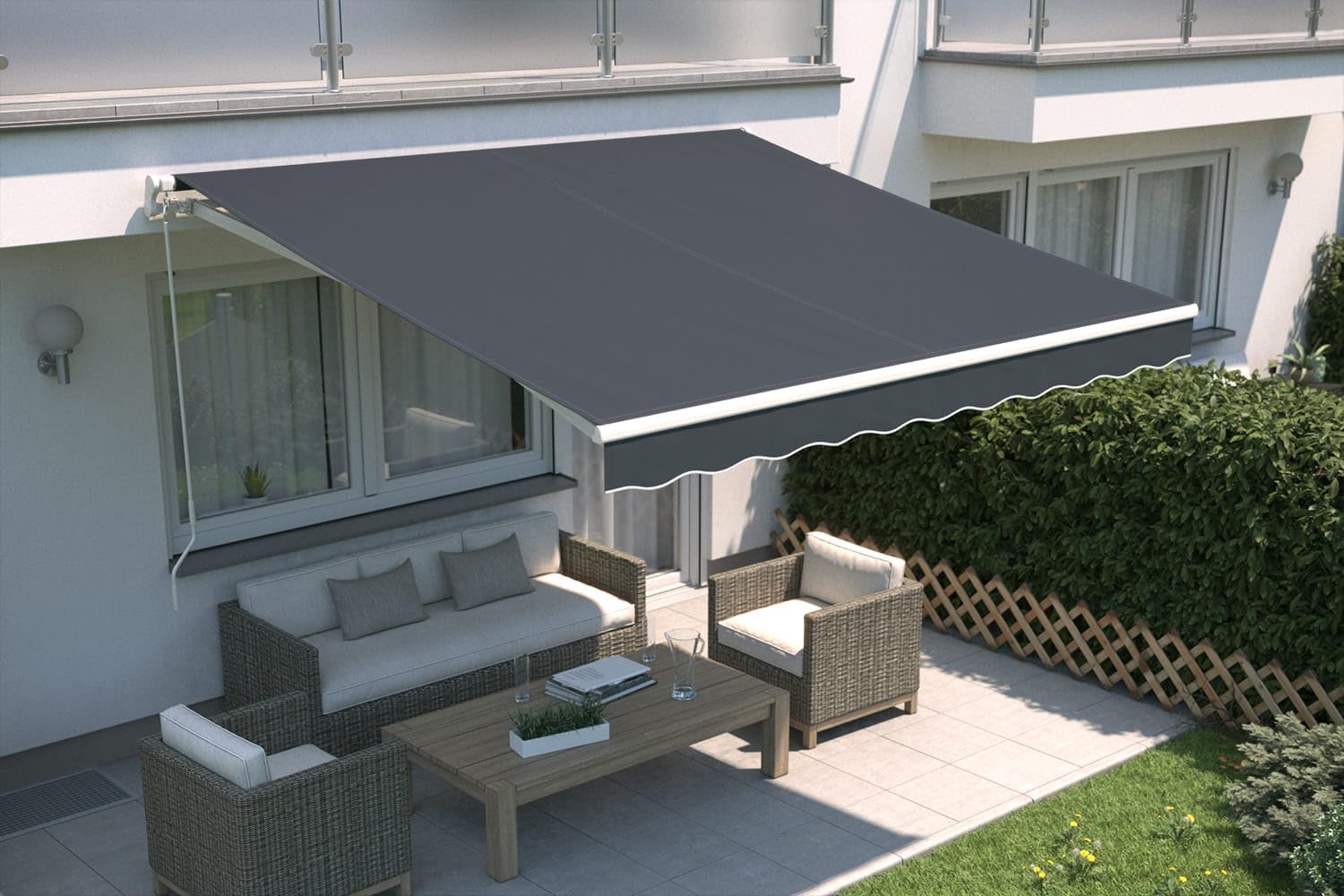 empasa manuelle Gelenkarmmarkise Markise 'Start' Sonnenmarkise Sonnenschutz mit weißem Aluminium Rahmen, komplett vormontiert, anthrazit oder Elfenbein
