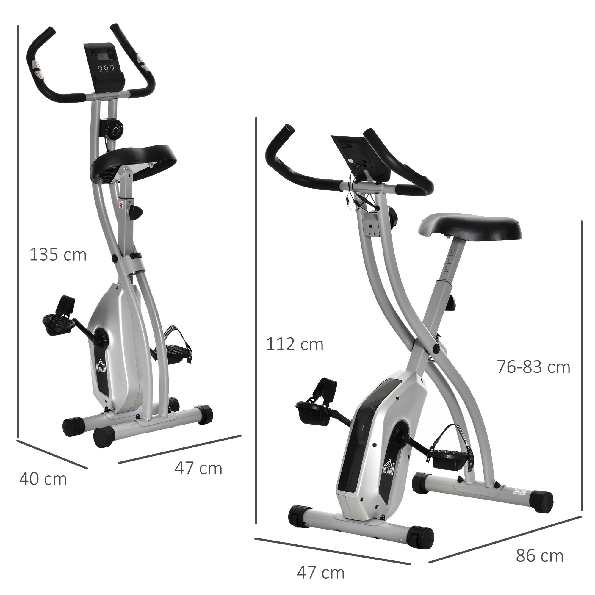 HOMCOM Heimtrainer mit 8 Wiederstandsstufen 86L x 47B x 112H cm