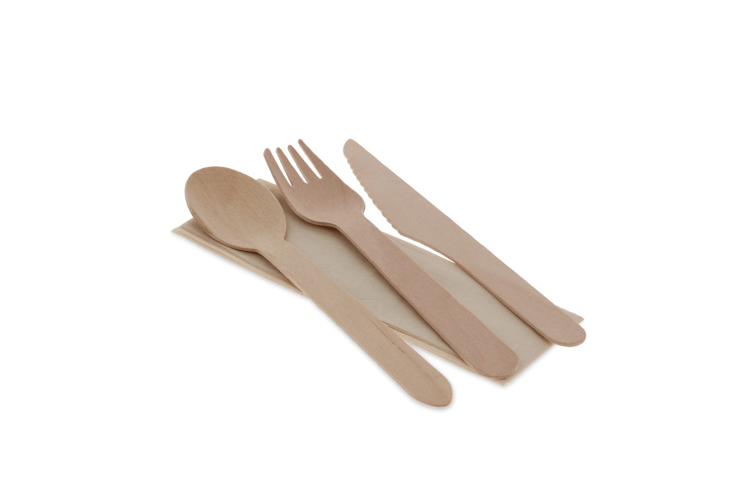 Houten bestekset 4/1 mes + vork + lepel + servet (FSC 100%)