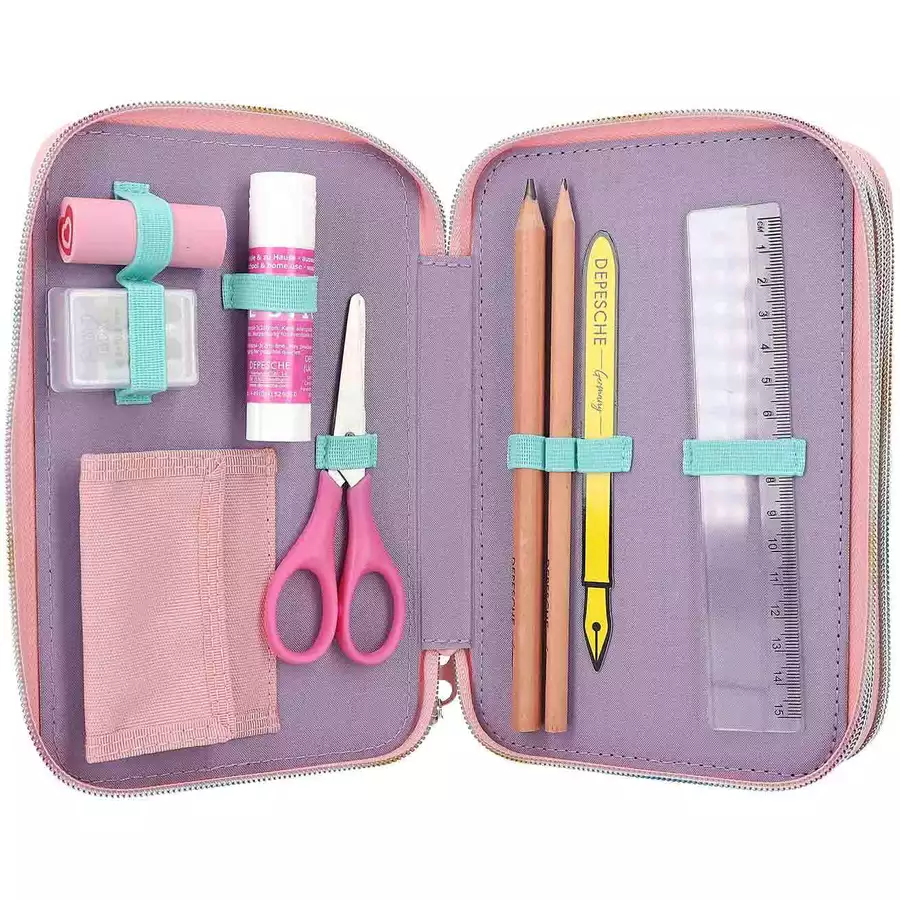 Depesche 3-Fach Federtasche RAINBOW inkl. Stifte Ylvi 7,5 x 13,5 x 20 cm rosa