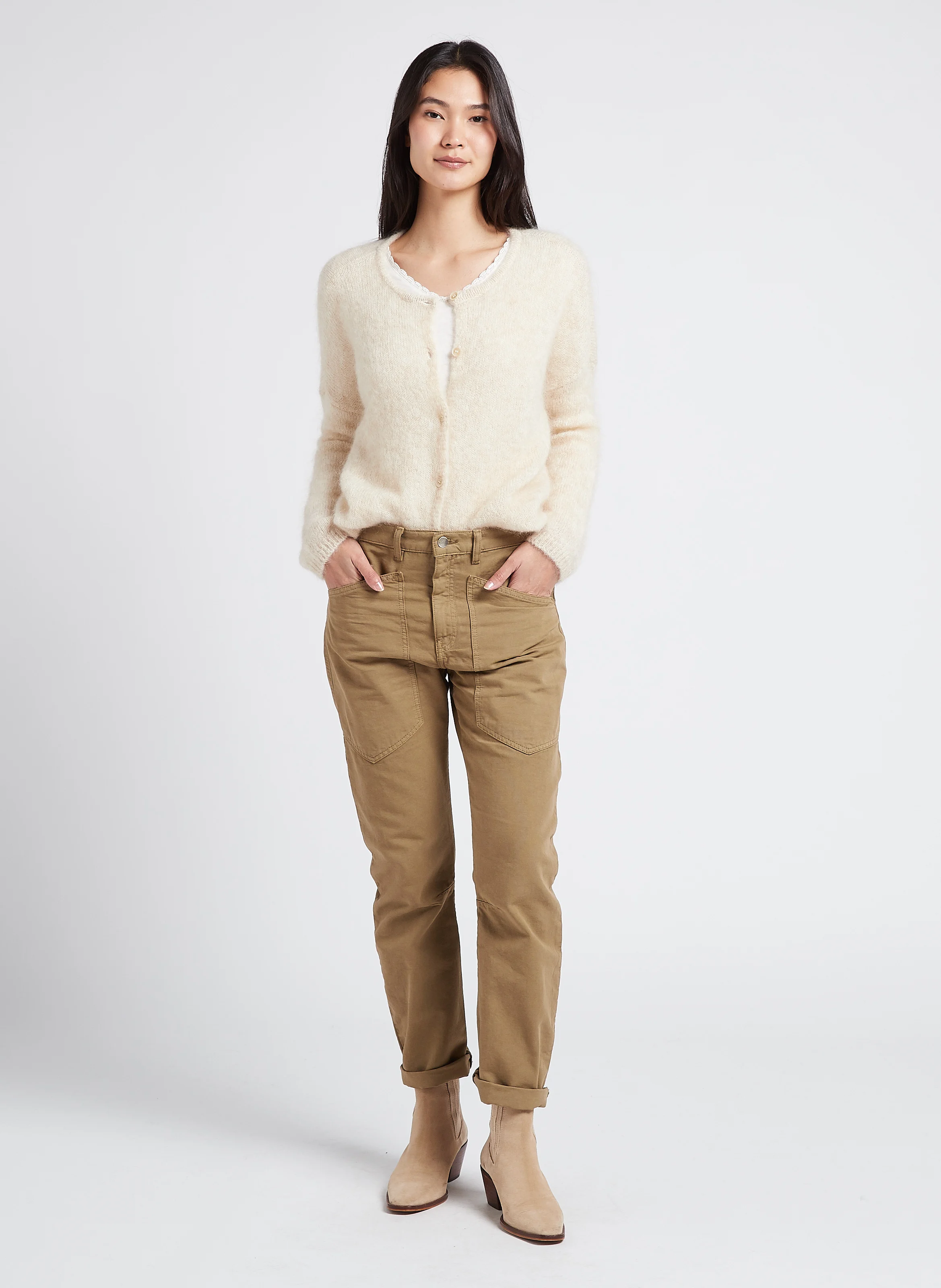 SEAN - Jean droit taille haute en coton | Kaki