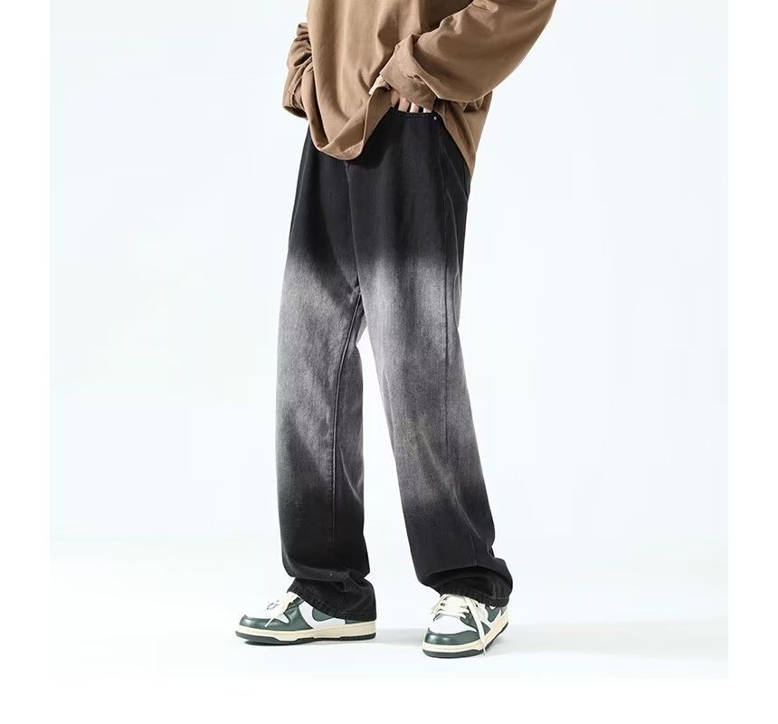 Femilina - Mid Rise Gradient Washed Wide Leg Jeans