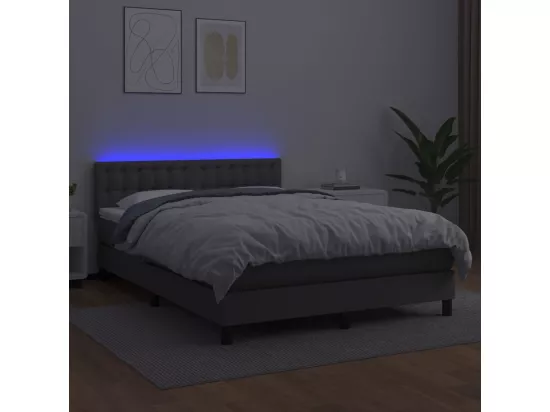 Sommier tapissier avec matelas et LED Gris 140x190cm Similicuir