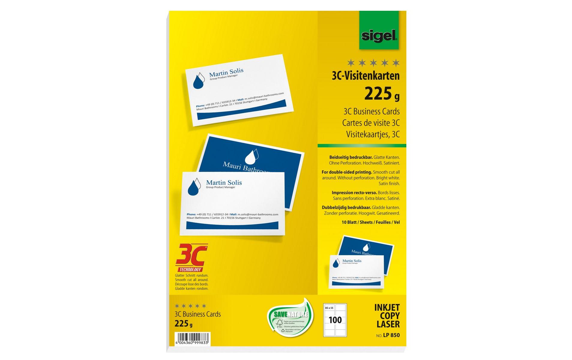 Visitenkarten-Etiketten 8.5 x 5.5 cm, 10 Blatt, 225 g, WeissBlanko-Visitenkarten zum Bedrucken