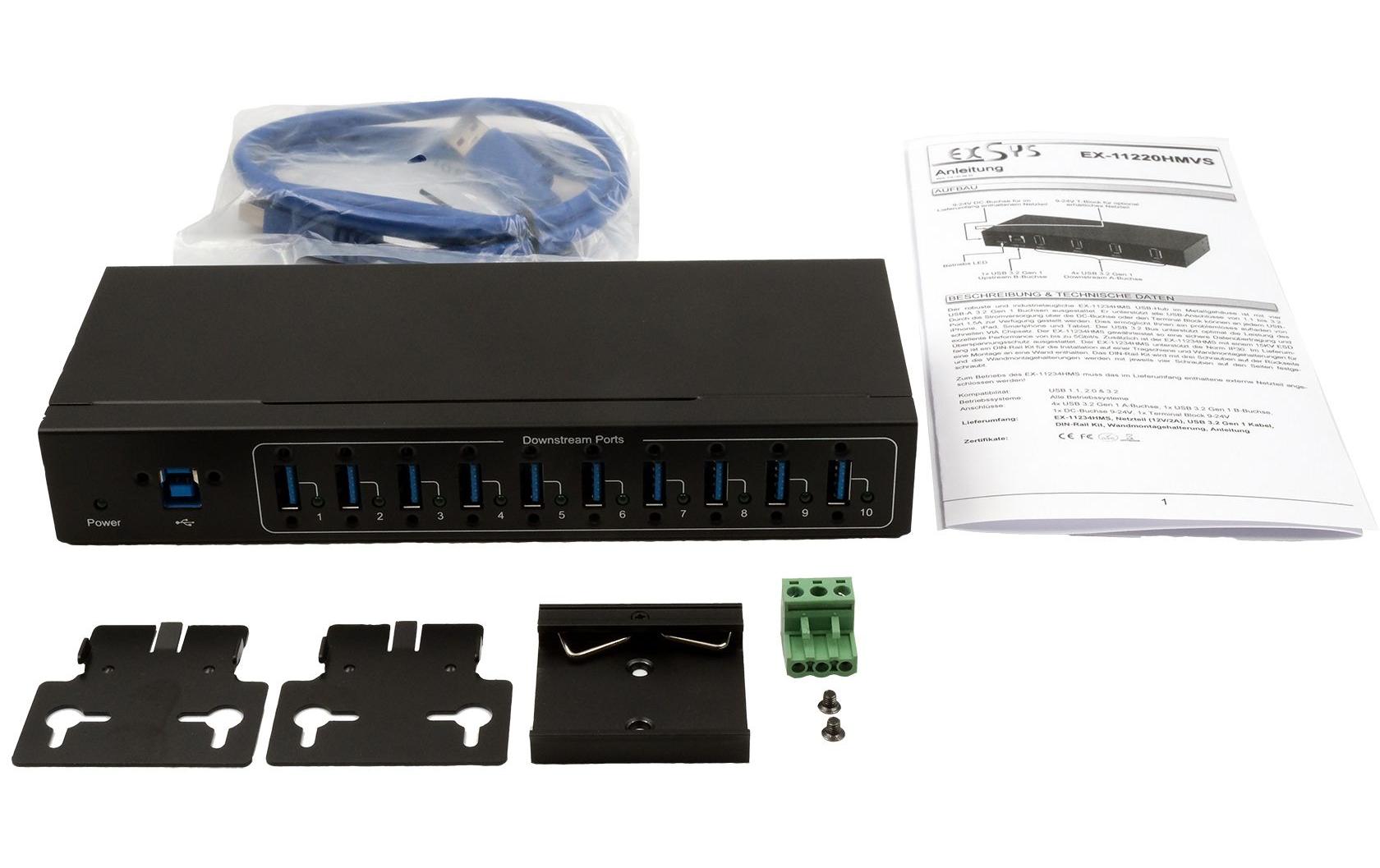 USB-Hub EX-11220HMVS<br>7-Port USB 3.0 HUB für Tisch, Wand- und DIN-Rail Montage