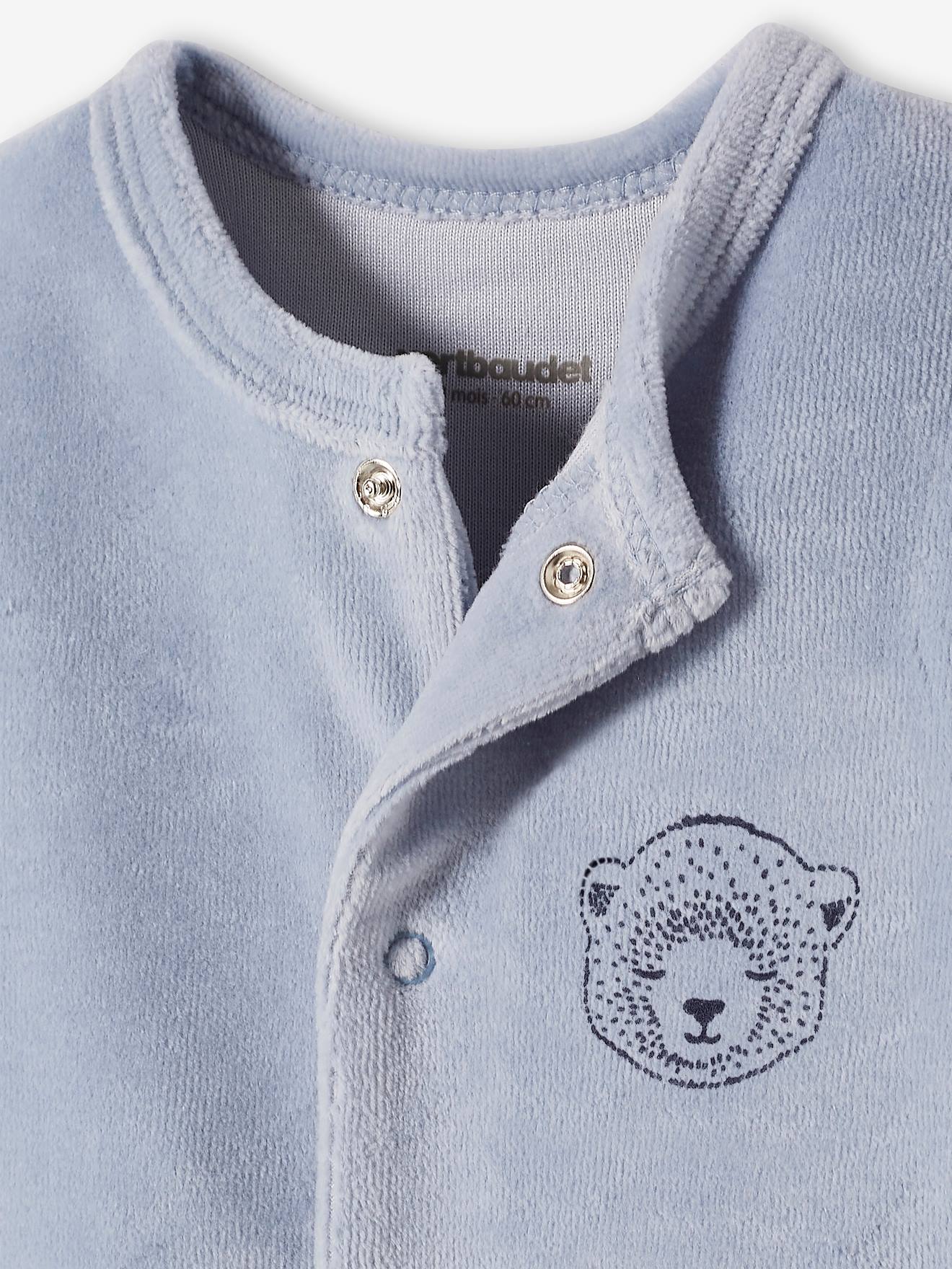 Conjunto com 2 macacões de veludo com estampa de urso, tamanho médio para bebê menino, azul bicolor/multicolorido.