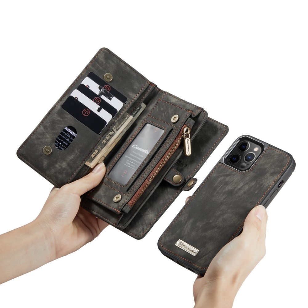 iPhone 12 / iPhone 12 Pro 2in1 Leder Tasche   Magnet Hardcase Karten Etui - Schwarz