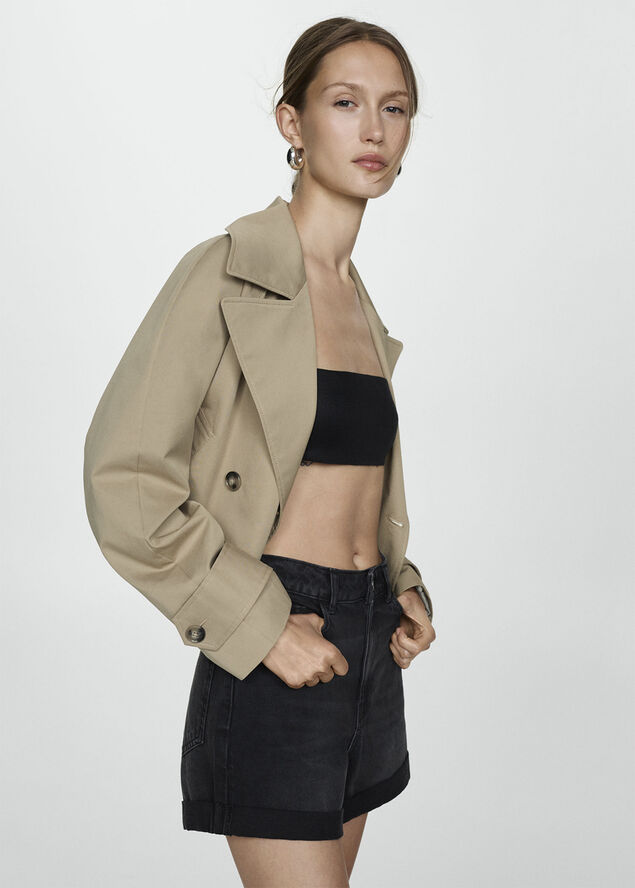 MANGO Mom-fit denim shorts Open grey