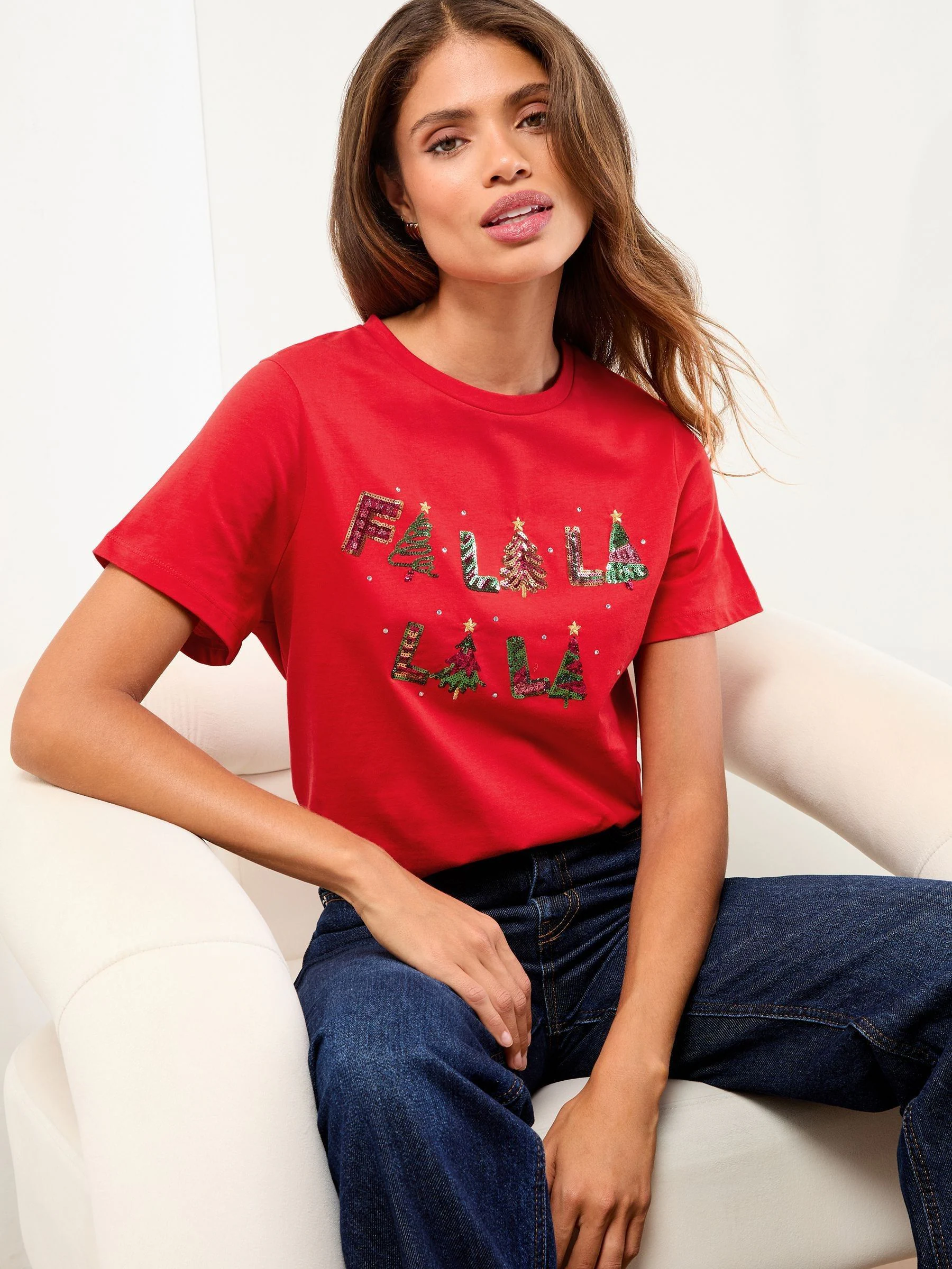 Red Fa La La La - Lipsy T-shirt met ronde hals